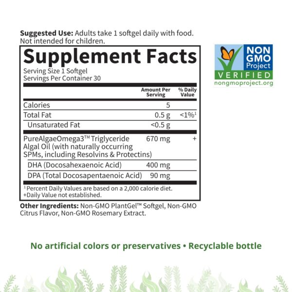 Etiqueta detallada de DHA/DPA en producto vegano