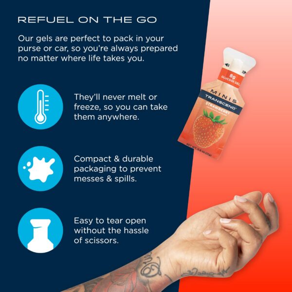 mini geles sabor fresa para energía rápida transcend foods