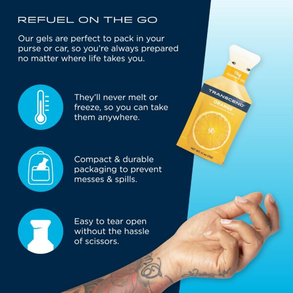 Etiqueta del envase mostrando sabor fresa y naranja