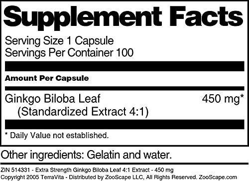 Ginkgo biloba extracto 450 mg suplemento natural TerraVita