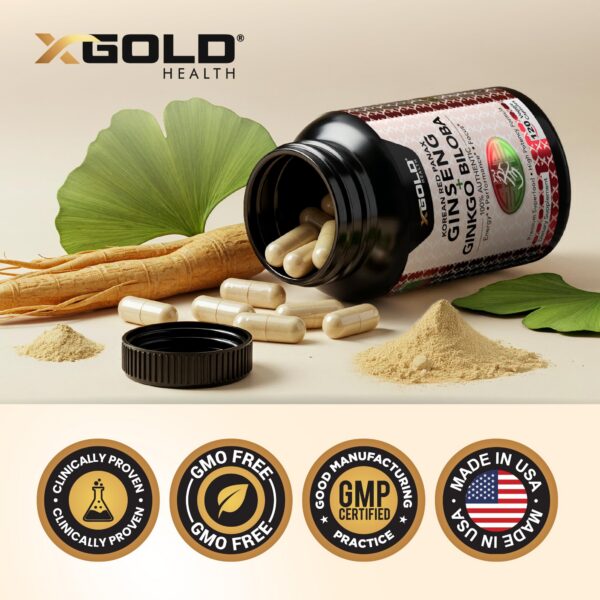 Version 1.0.0 Ginseng y ginkgo biloba fórmula natural para energía prolongada