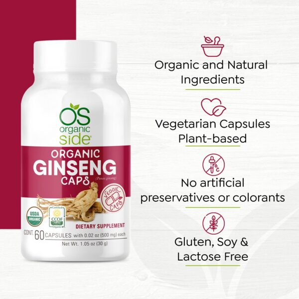 Ginseng orgánico certificado en cápsulas para bienestar natural