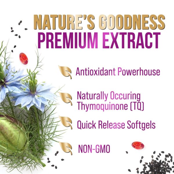 Frasco de aceite de semilla negra con etiqueta