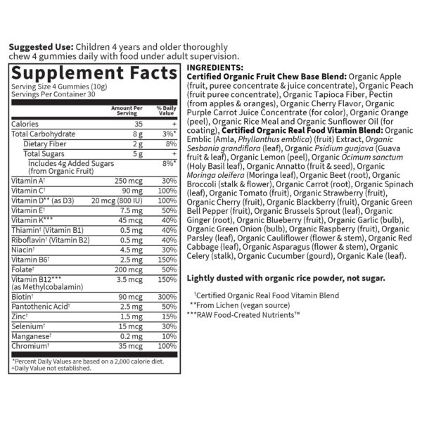 Gomas de frutas reales sin soya o lácteos para niños Garden of Life