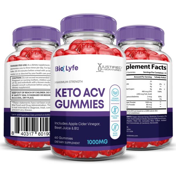 Suplemento gomitas Bio Lyfe Keto ACV 3 pack vegano y sin gluten