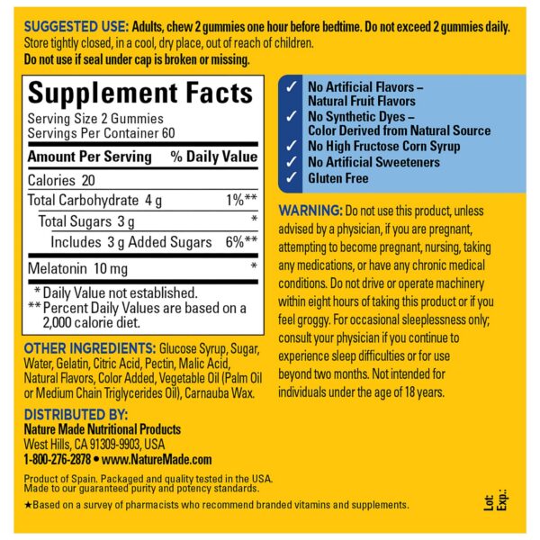 Gominolas para soporte del sueño melatonina 10mg Nature Made