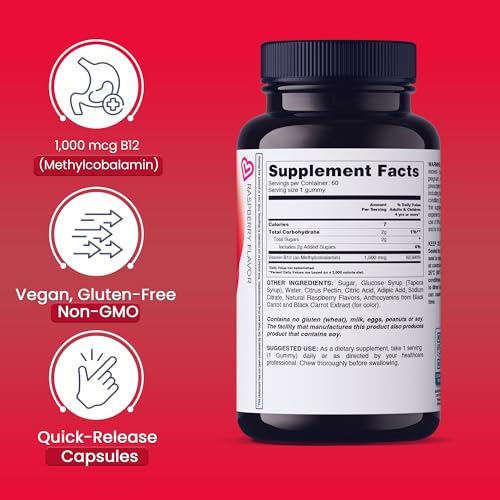 Gominolas para suplir vitamina B12 con sabor frambuesa