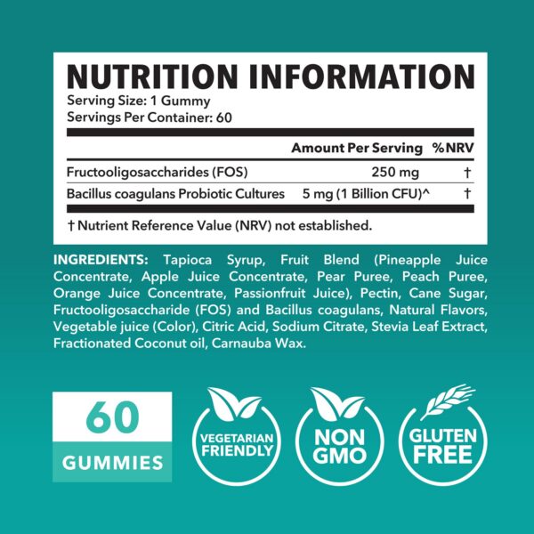 Gomitas digestivas probióticas no OGM ni gluten