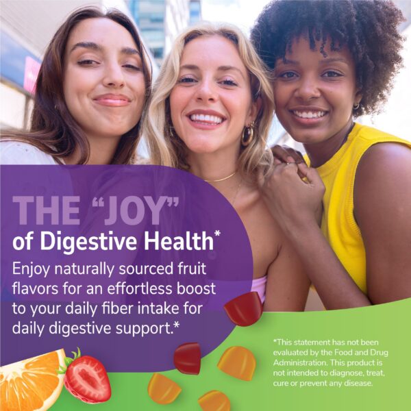 Detalle de gomitas de fibra 21st Century con etiquetas veganas