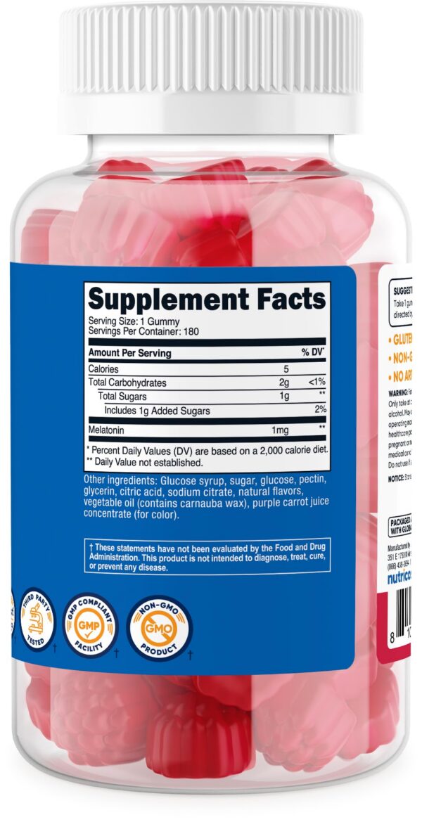 Gomitas melatonina sabor fresa 1mg Nutricost 180 unidades