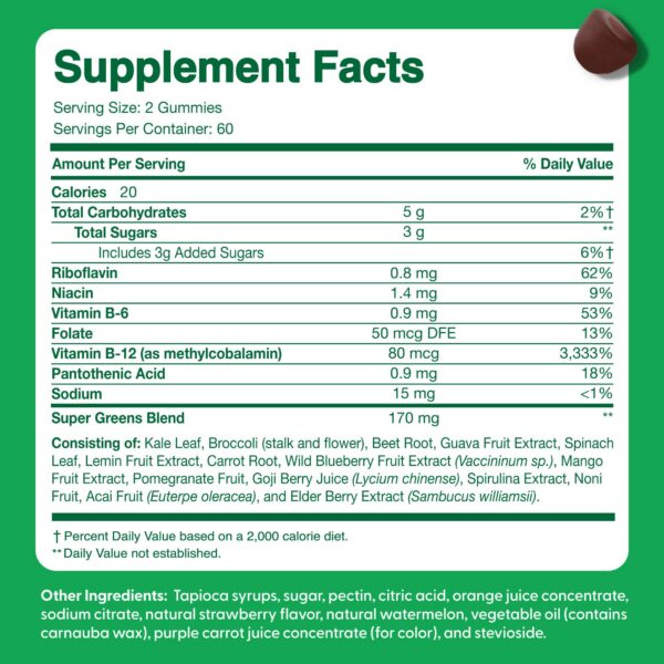 Gomitas con mezcla de vegetales y frutas para adolescentes