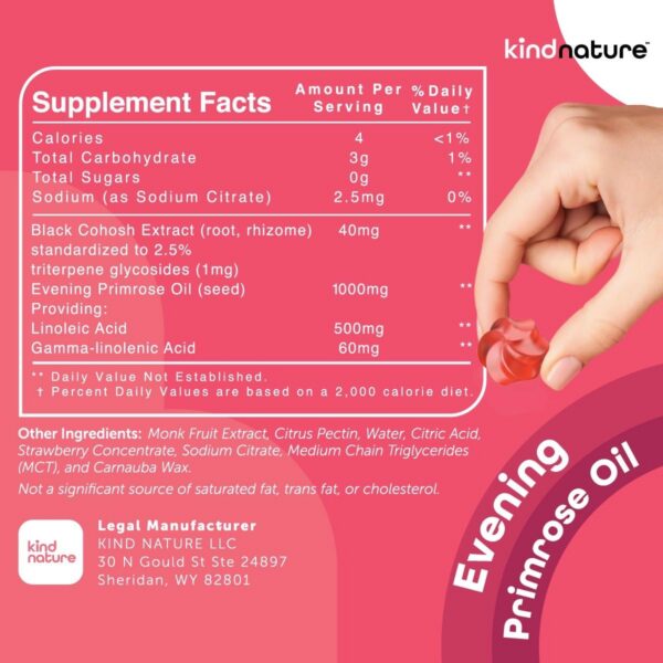 Gomitas naturales Kind Nature aceite onagra beneficios mujer