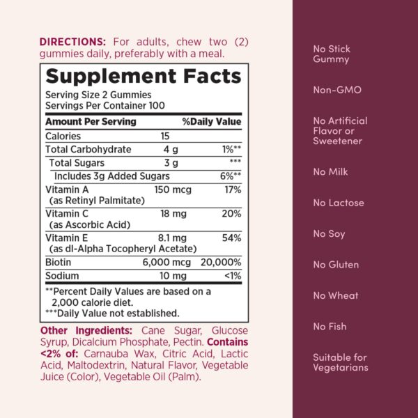 Gomitas Nature's Bounty doble biotina sin gluten