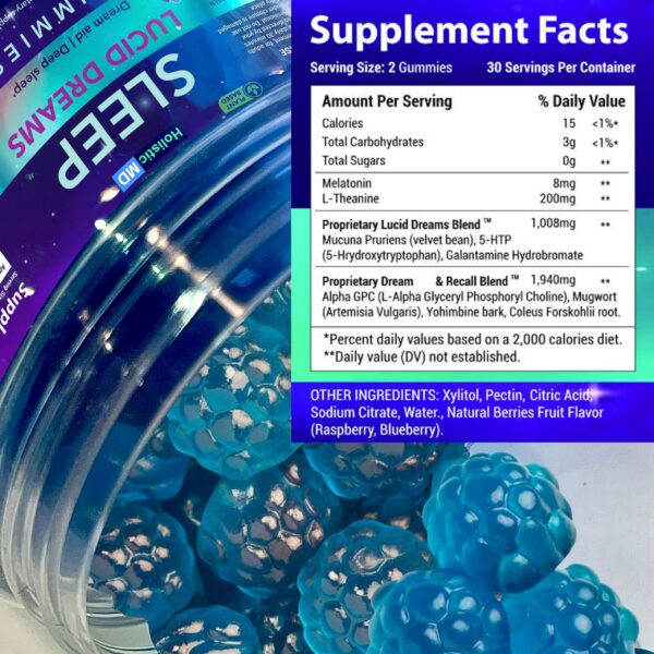 Gomitas sin azúcar Holistic MD Lucid Dreams con 9 ingredientes herbales