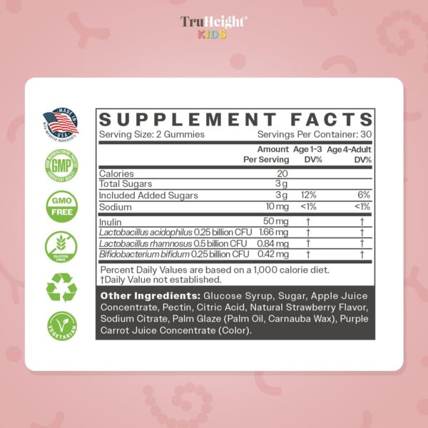 Gomitas veganas TruHeight prebióticos y probióticos para niños