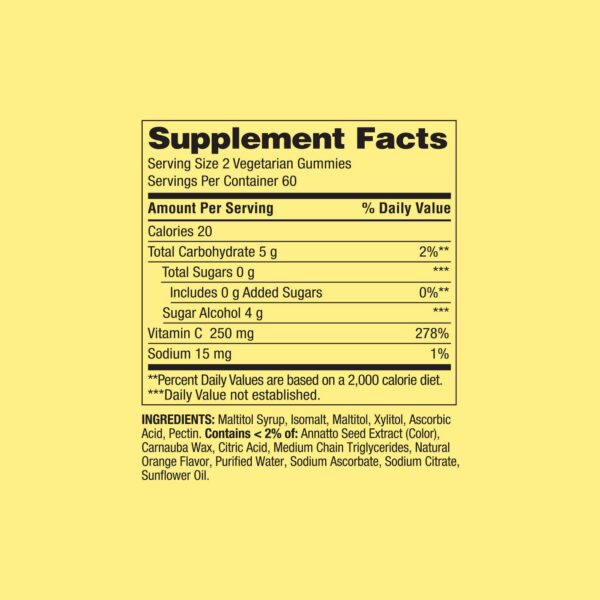 Gomitas vitamina C sin azúcar color verde y amarillo 120ct