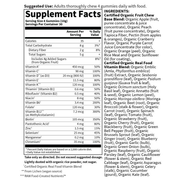 Gomitas vitaminicas para hombres multivitaminico organico garden of life