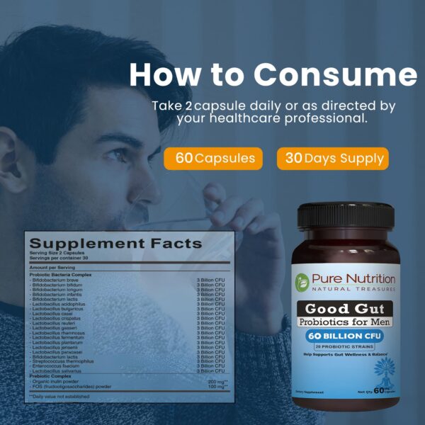 Pure Nutrition Good Gut probióticos hombres con mezcla prebiótica orgánica