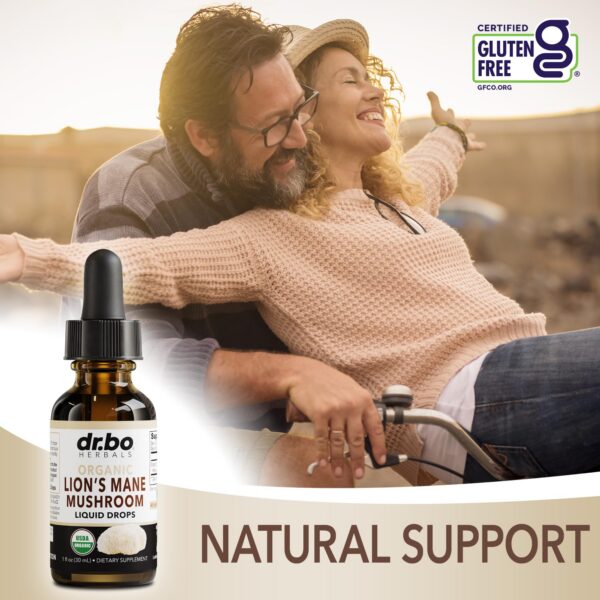 Gotas Lions Mane suplemento orgánico para salud cerebral e inmune