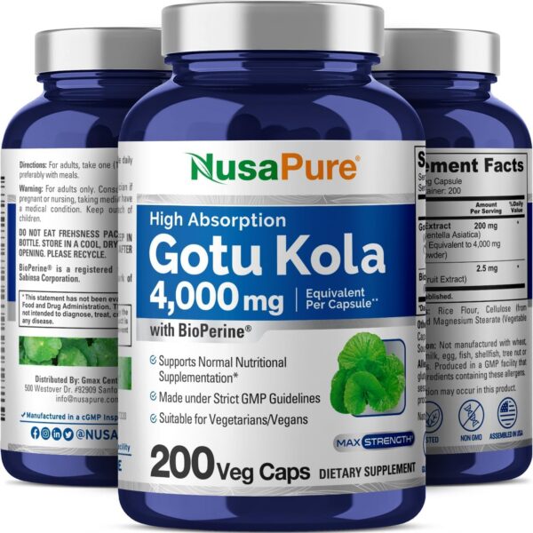 gotu kola nusahpure suplemento cápsulas vegetales 200 unidades