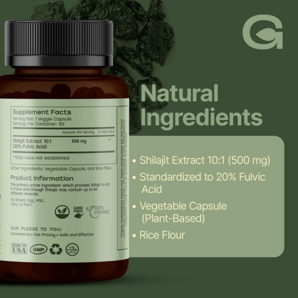 Parte trasera del envase Green's Best Shilajit Himalaya cápsulas