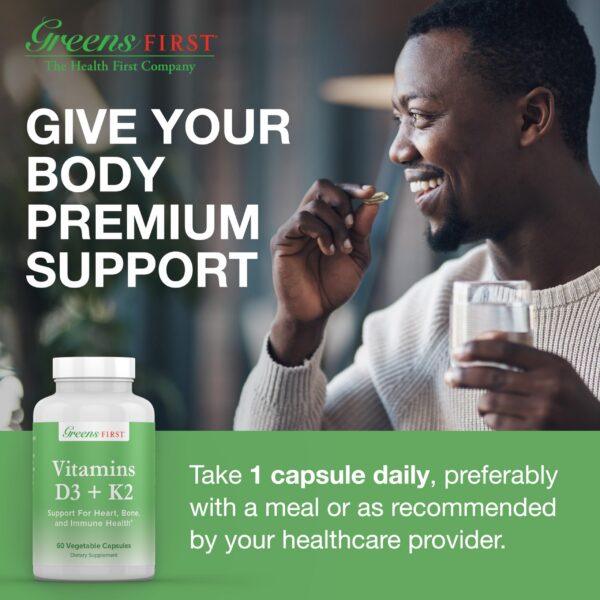 Greens First vitaminas D3 K2 para salud ósea y cardiovascular