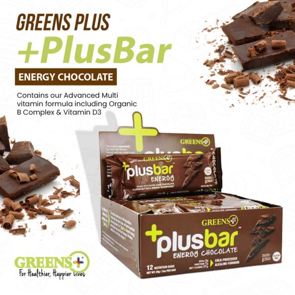 Greens+ Plusbar detalle de sabor chocolate