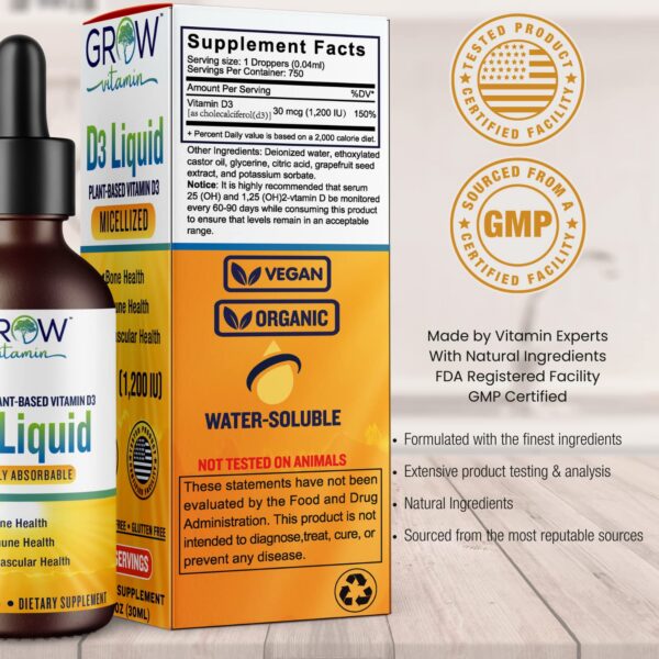 Detalle de etiqueta Grow Vitamin D3