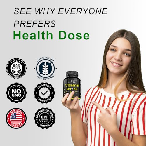 Health Dose suplemento vitamina D3 y K2 para salud ósea