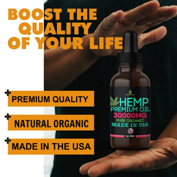 Version 1.0.0 Healthergize Hemp Oil hecho en USA probado en laboratorio