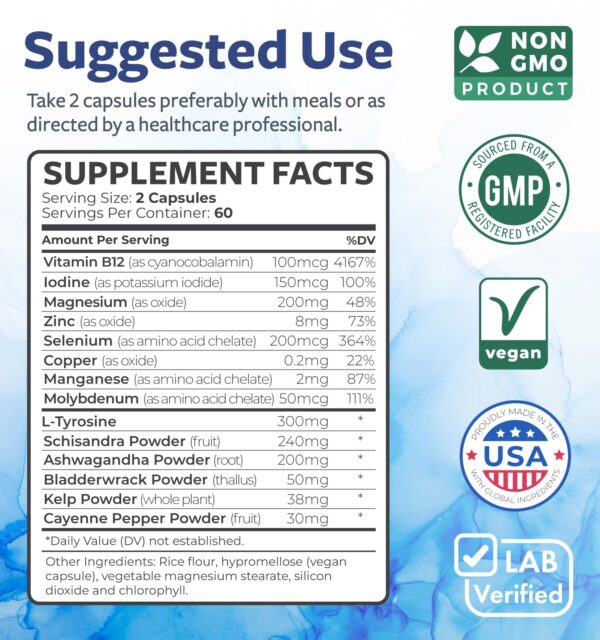 Frasco de 120 cápsulas con etiqueta Non-GMO