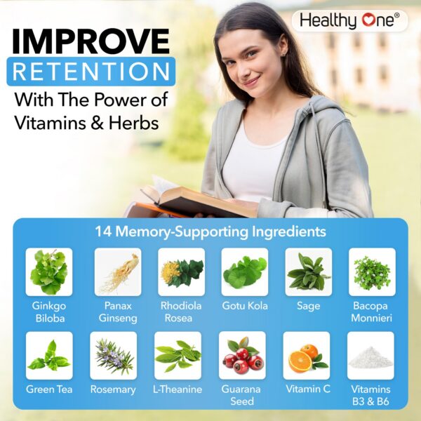 Healthy Mind fórmula con ginkgo biloba, ginseng y rhodiola