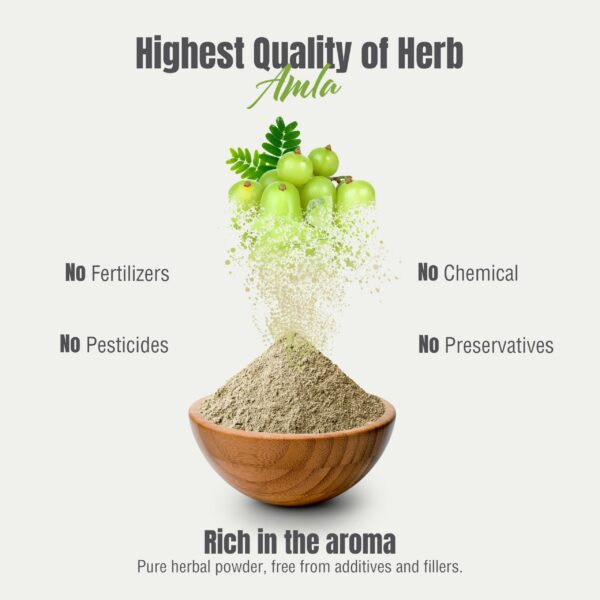 Frasco y etiqueta de polvo de Amla