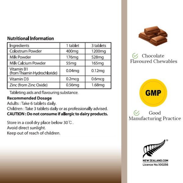 Hi Well Calostro Premium chocolate tabletas masticables vista lateral
