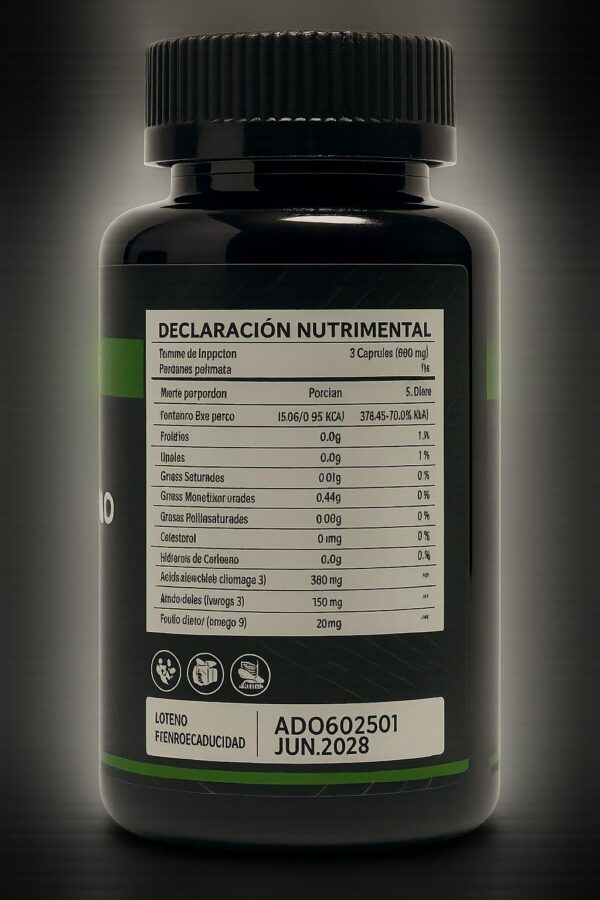 Vista lateral de la botella de orégano