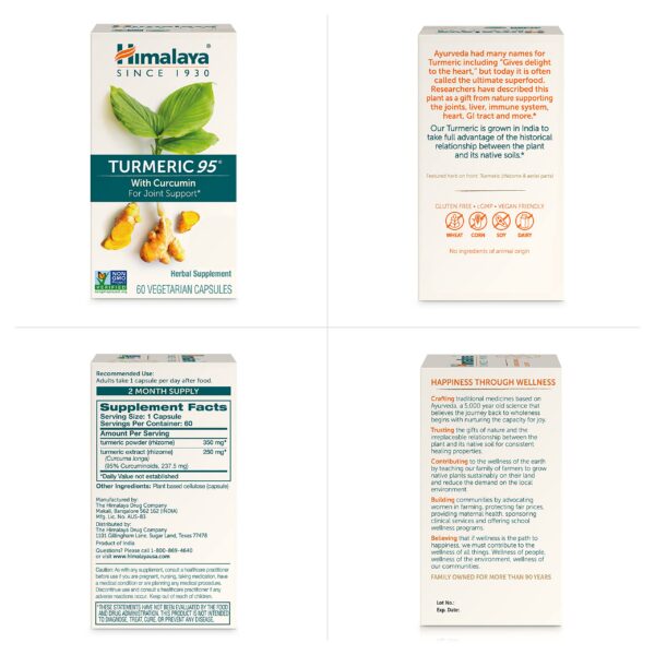 Envase Himalaya Cúrcuma 95 suplemento ayurveda para articulaciones