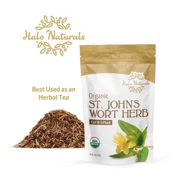 Hipérico orgánico Halo Naturals cortado y tamizado en bolsa