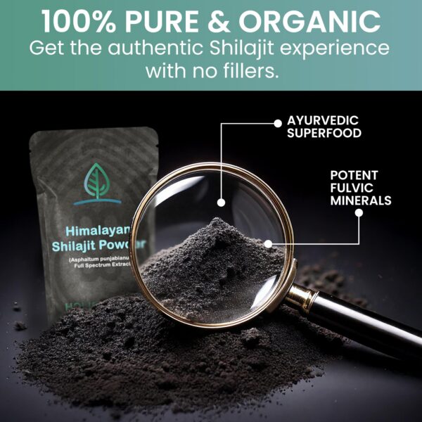 Detalle del polvo de Shilajit sin aditivos