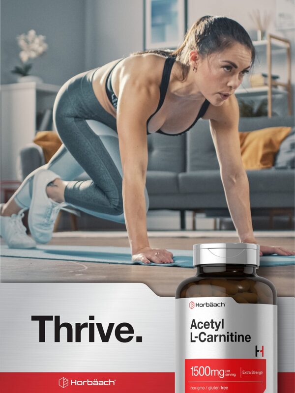 Etiqueta y cápsulas Horbäach Acetyl L-Carnitine 1500mg