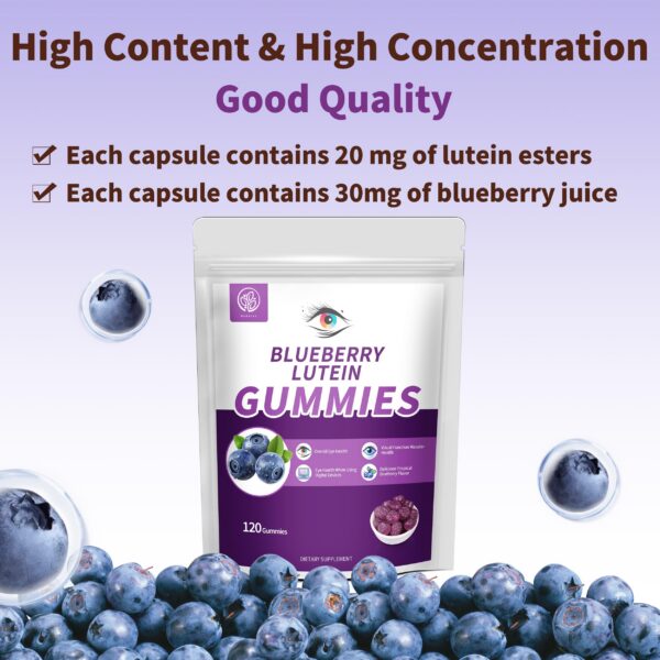Detalle de ingredientes en el empaque Hudetex Blueberry Lutein