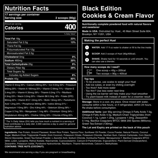 Huel Black Edition 53.92 onzas etiqueta