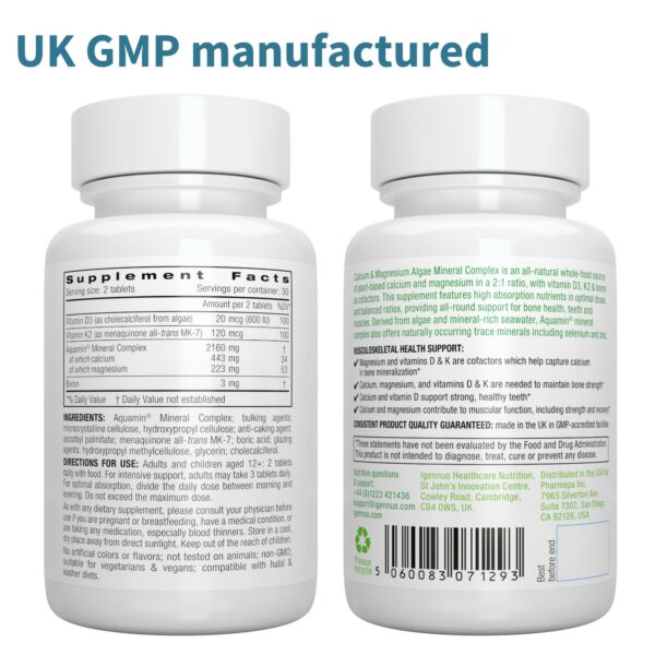 Version 1.0.0 Igennus Algae Calcium Magnesium información de producto