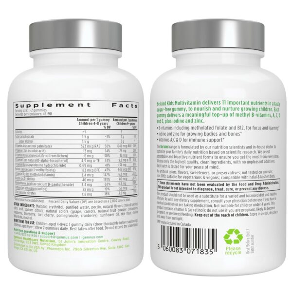 Multivitamínico Be Kind de Igennus con ingredientes puros