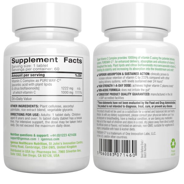 Igennus Vitamina C Pureway-C 1000 mg detalles de fórmula