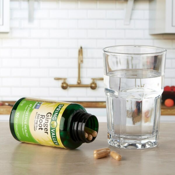 Imagen lateral del frasco de cápsulas de jengibre orgánico para digestión