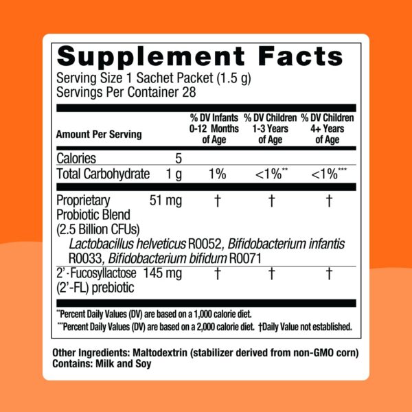 Version 1.0.0 Imagen trasera probiótico Biostime niños con instrucciones