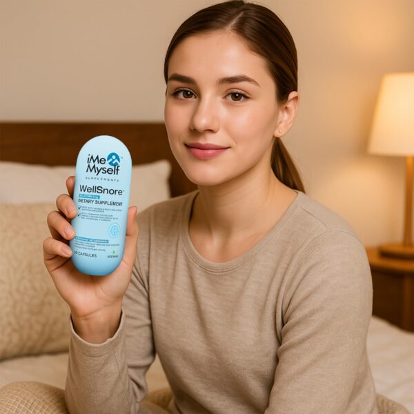 Frasco WellSnore sobre fondo neutro