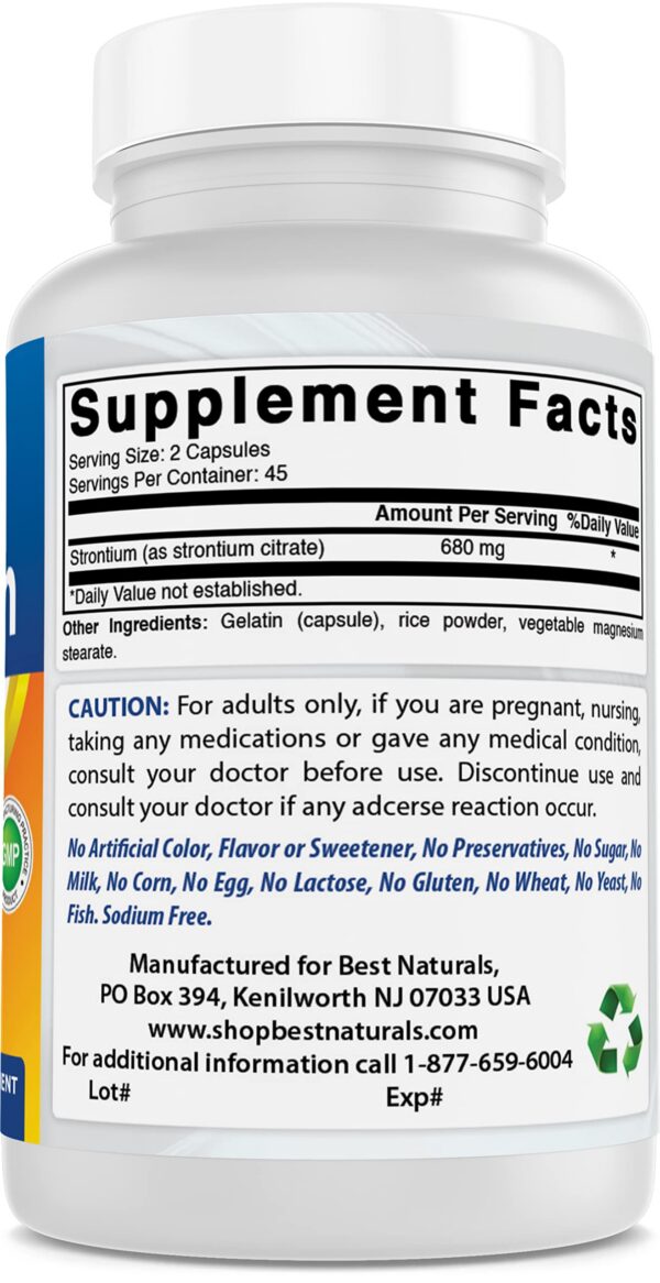 Información nutricional Best Naturals Estroncio