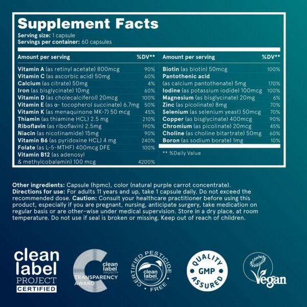 Información nutricional Multivitamínico Puori V