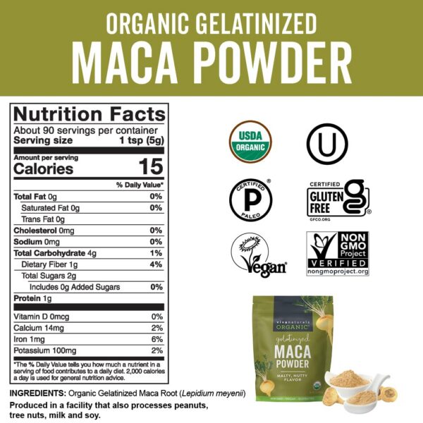 Información nutricional polvo maca Viva Naturals
